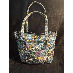 VERA BRADLEY Original Tote Bag MIDNIGHT BLUES Travel Toggle Pockets galore! RARE